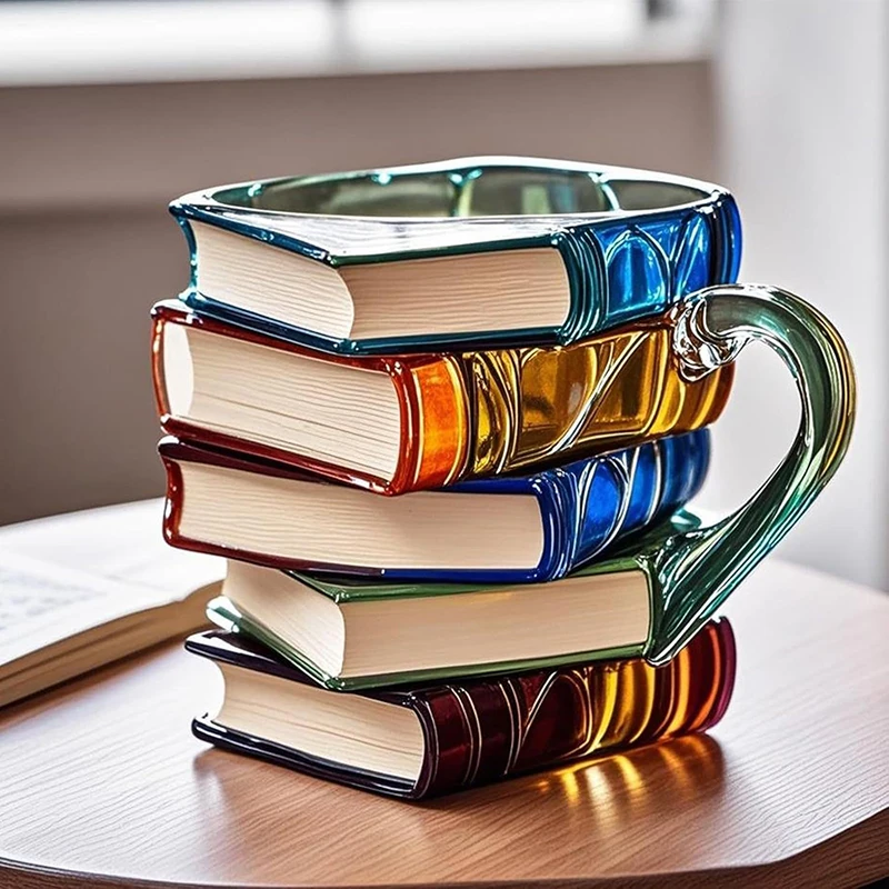 Фото Окрашенная книжная кружка, новинка, 3d расписные книги, кофейная кружка, уникальные красочные книги из смолы, стек, коллекция кофейных чашек №3