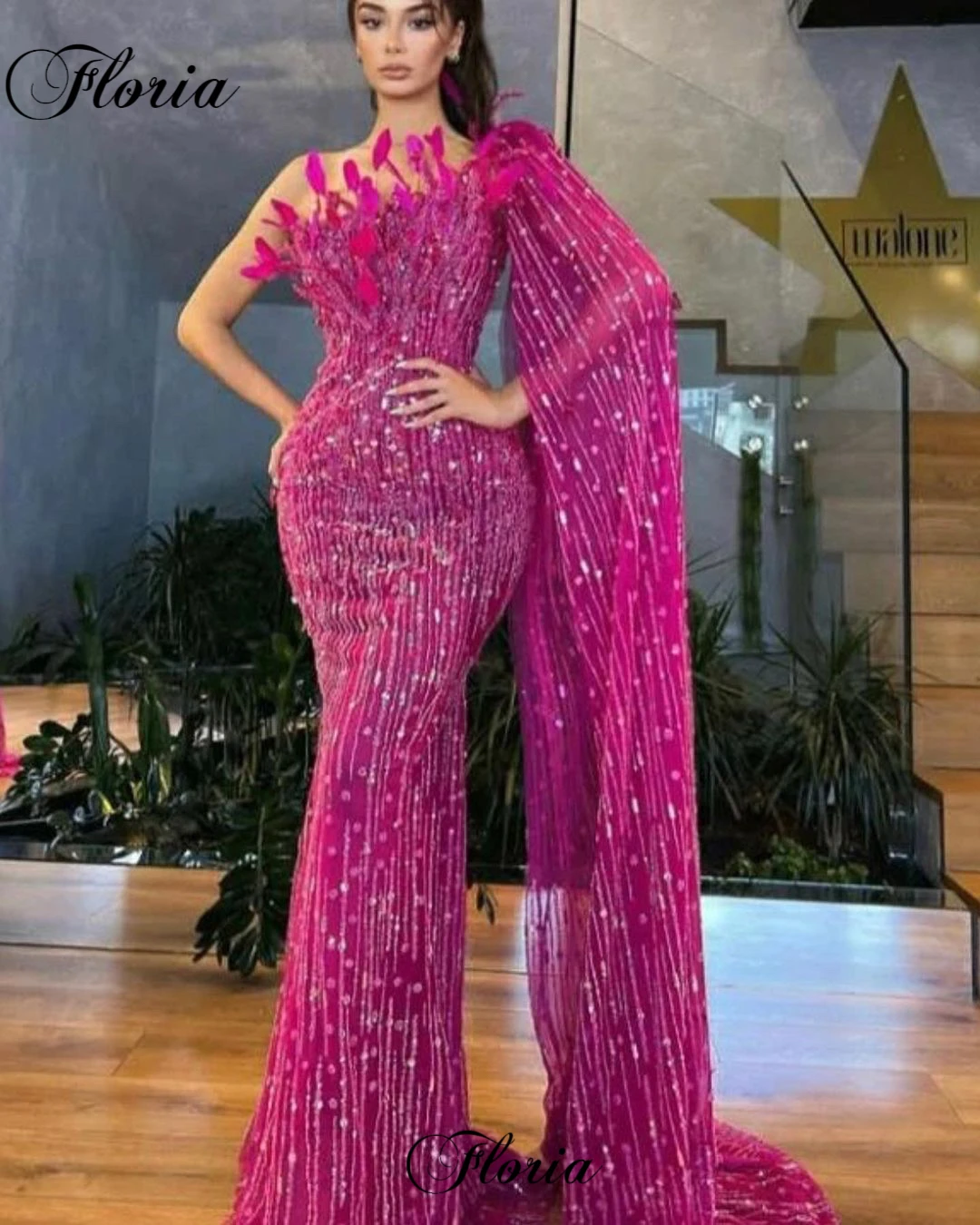 

Женское платье-Русалка с одним открытым плечом, розовое элегантное платье для выпускного вечера, платье в Звездном стиле, 2019