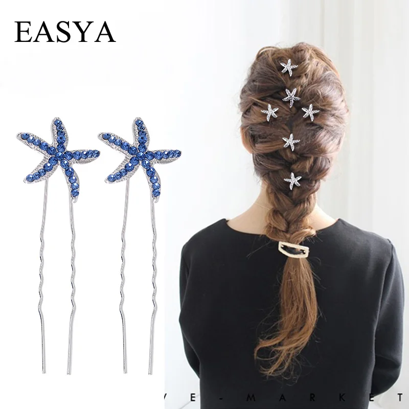 

EASYA 6pcs/Set Crystal Starfish Hairpins Hair Ornaments New Fashion Wedding Bridal Bridesmaid Hair Clips Hairwear Accessories