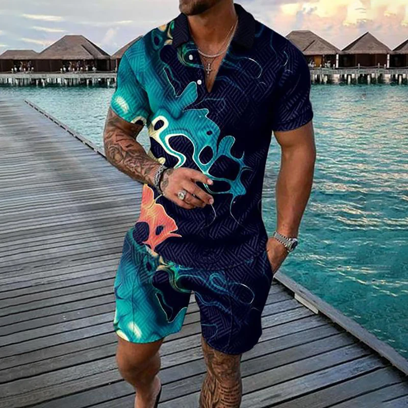 Мужской дышащий спортивный костюм Повседневная рубашка-поло на молнии комплект