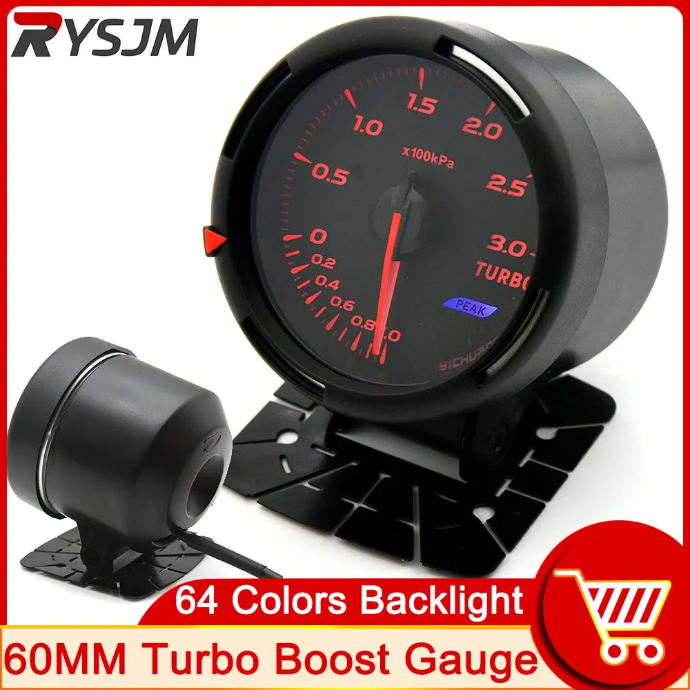 H 64 Colors 60mm Turbo Boost Pressure Gauge Car Tachometer Volt Water Temp Oil Temperature Oil Press Rpm Vacuum Auto Gauge Meter