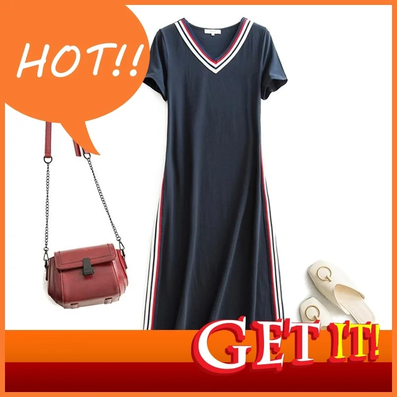 

Women Dress Casual A-line Maxi Solid Short Sleeve Cotton Dresses Women Mid-calf Empire Cotton Dresses Women 3XL