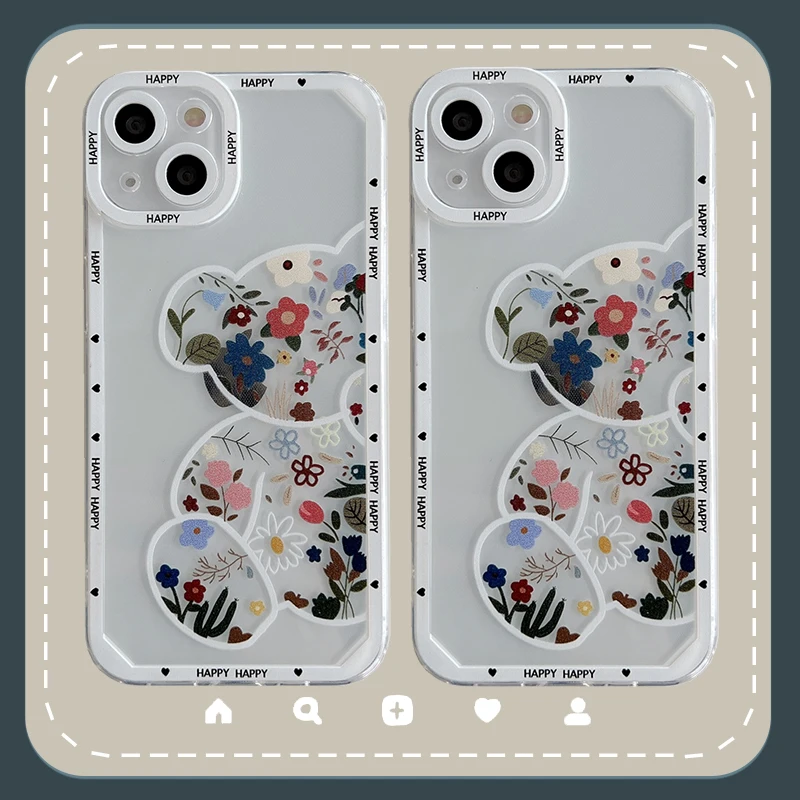 

Bandai Creative cute floral bear Phone Case for iPhone 13 12 11 Pro Max Xs Xr X XsMax 8 7 Plus High Quality Case