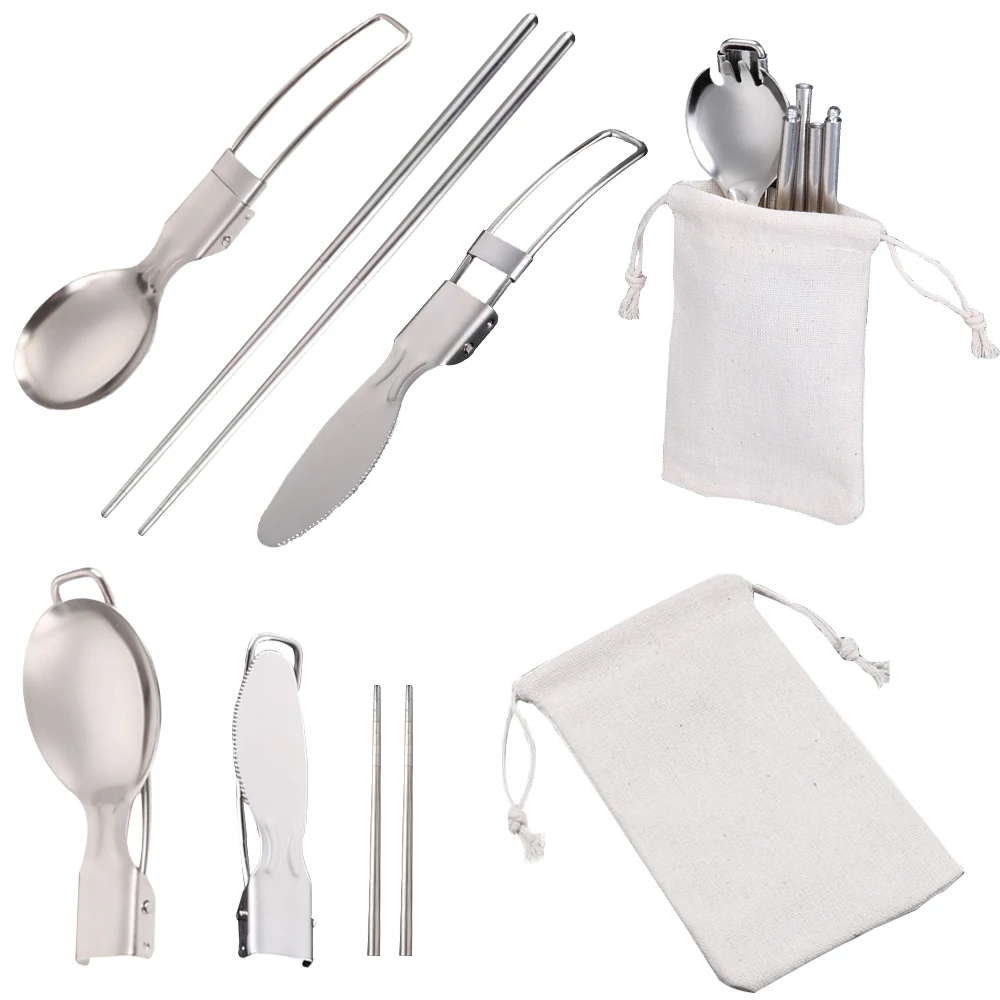 

1 Set Folding Tableware Knife Spoon Fork Chopsticks Flatware Combination Tableware Outdoor Camping Multifunctional Folding Dinne
