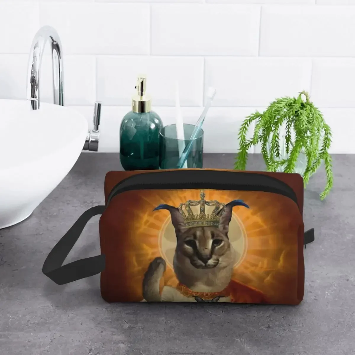 Большая косметичка Saint Meme Floppa Женская милая большой вместимости фотокосметичка