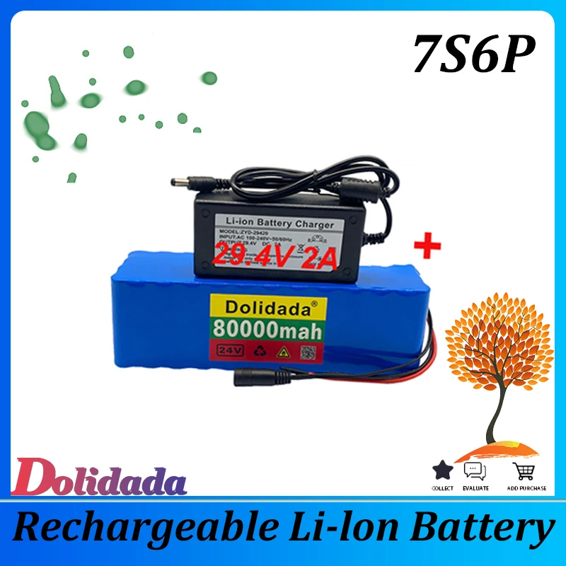 

Dolidada 7S6P 24v 80000mAh 18650 750W High Power Rechargeable Li-Ion Battery Built-in BMS for Electric Bike with 29.4 2A Charger