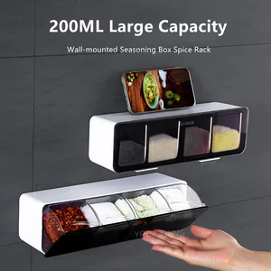 kitchen storage wall mounted seasoning box with jar spice storage rack sugar bowl for kitchen gadget spice box organizer tools free global shipping