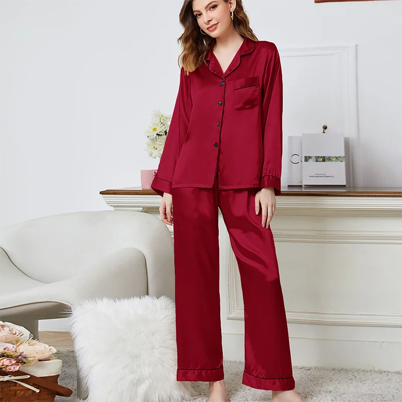 Women Silk Satin Pajamas Set Winter Autumn Long-Sleeve Soft Sleepwear Nightwear For Women Sleeping Clothing Pyjamas Set