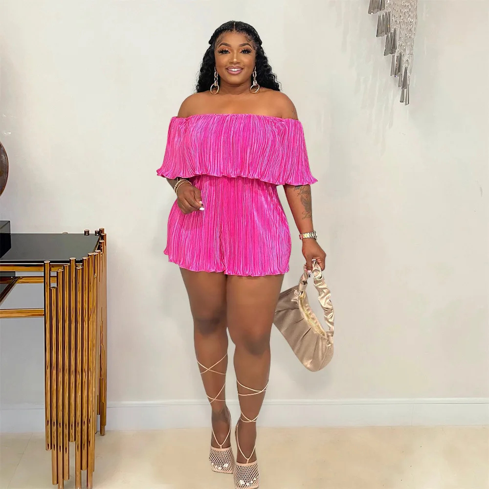 

Fashion Pleated Women Off Shoulder Butterfly Sleeve Romper 2023 Vintage Summer Sexy Party One Piece Set Outfit Playsuit