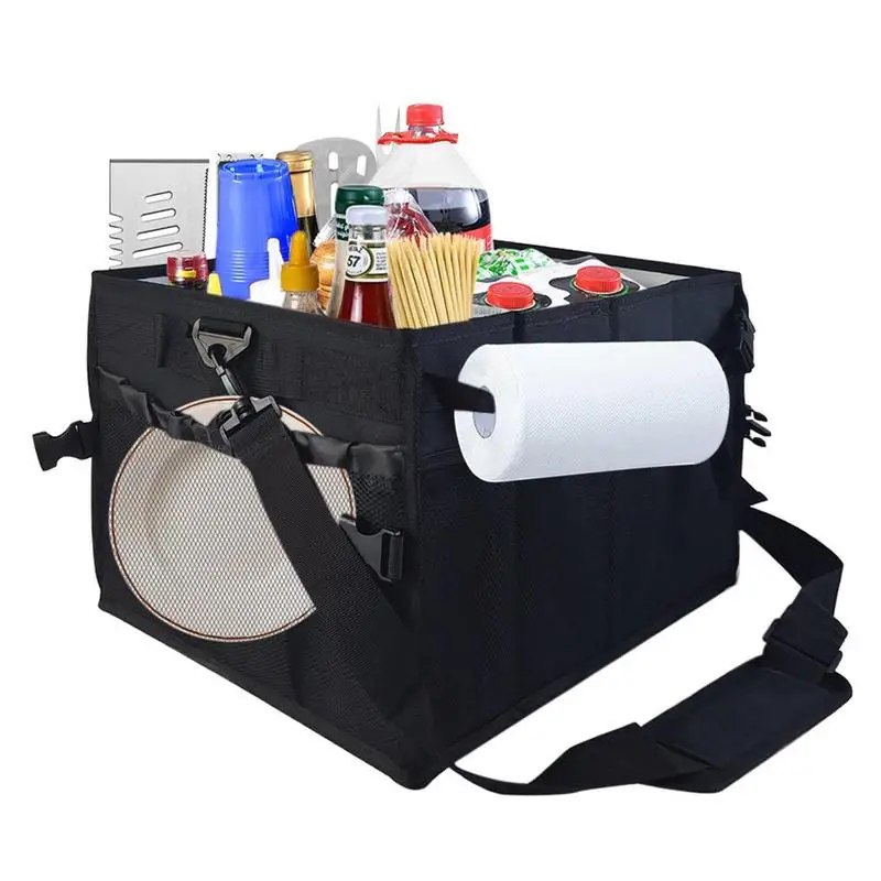 

Utensil Caddy Folding Barbecue Caddy With Separate Compartments Camping Organizer Picnic Basket Storage Bag Caddy Tote Bag For