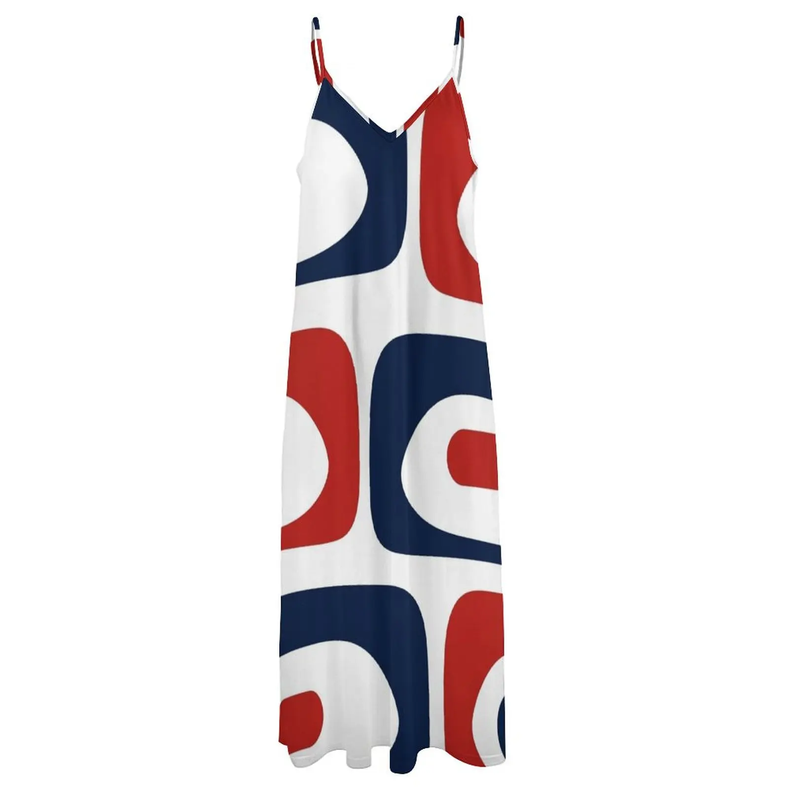 Платье Минималистичный Абстрактный Узор Красный Белый Морской Синий