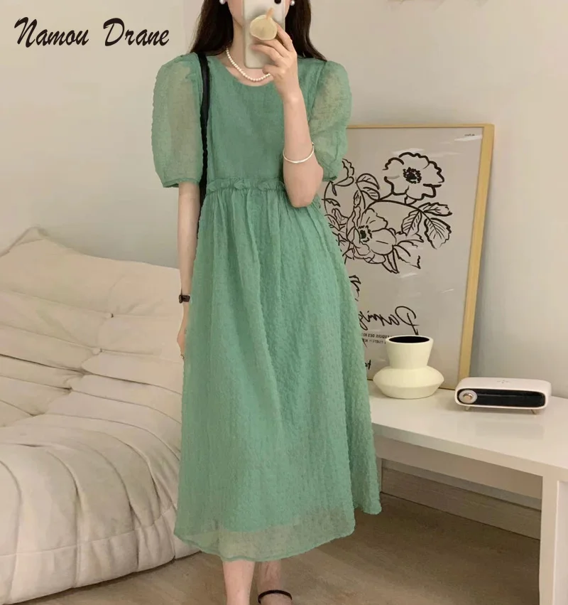 

Namou Drane 2022 Summer New Korean Style Gentle Sweet Puff Sleeve Waist Tree Fungus-like Lacework Cute Fairy Dress