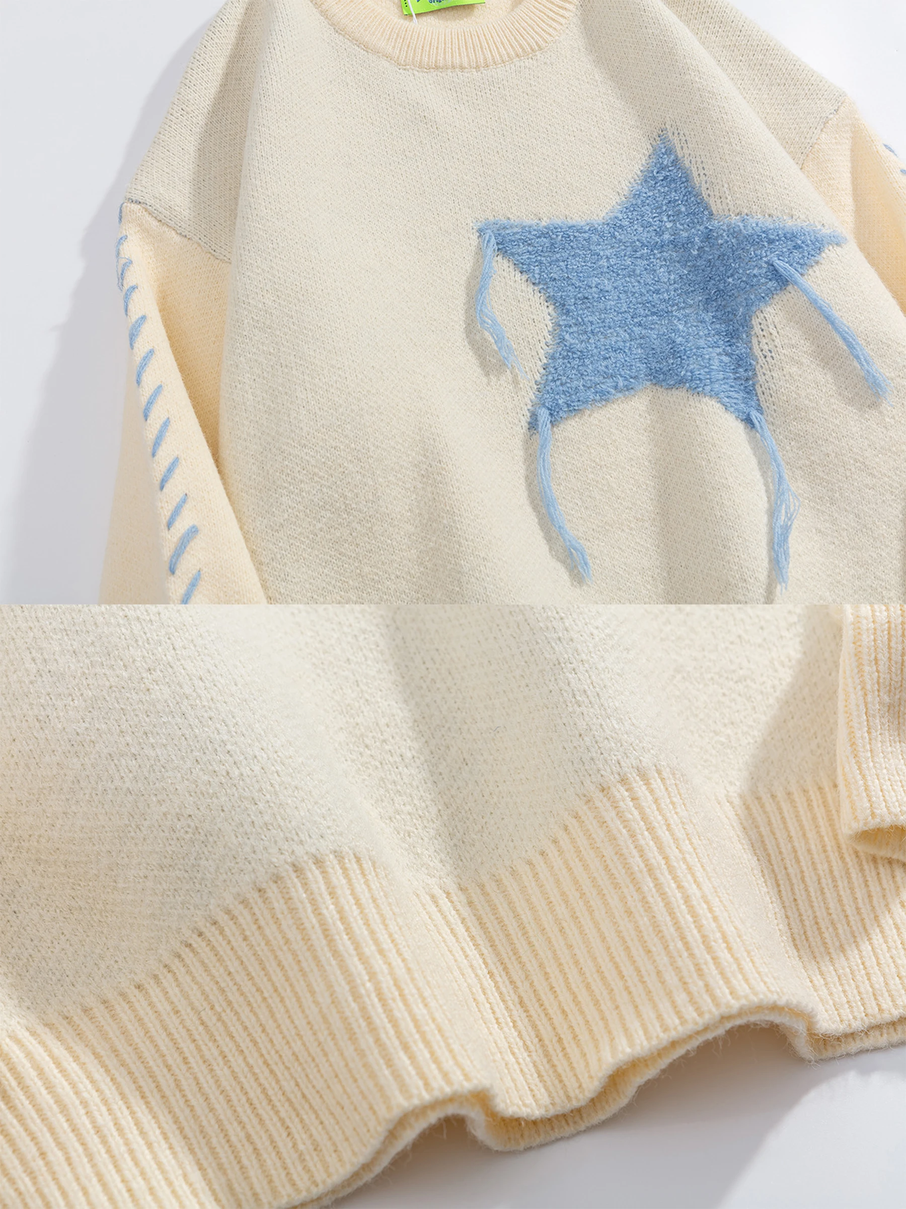 2023 JAYKOO Sweatshirt Autumn Winter New White &Black Stars Loose Mohair Pullover Oversized Knitted Sweatshirt