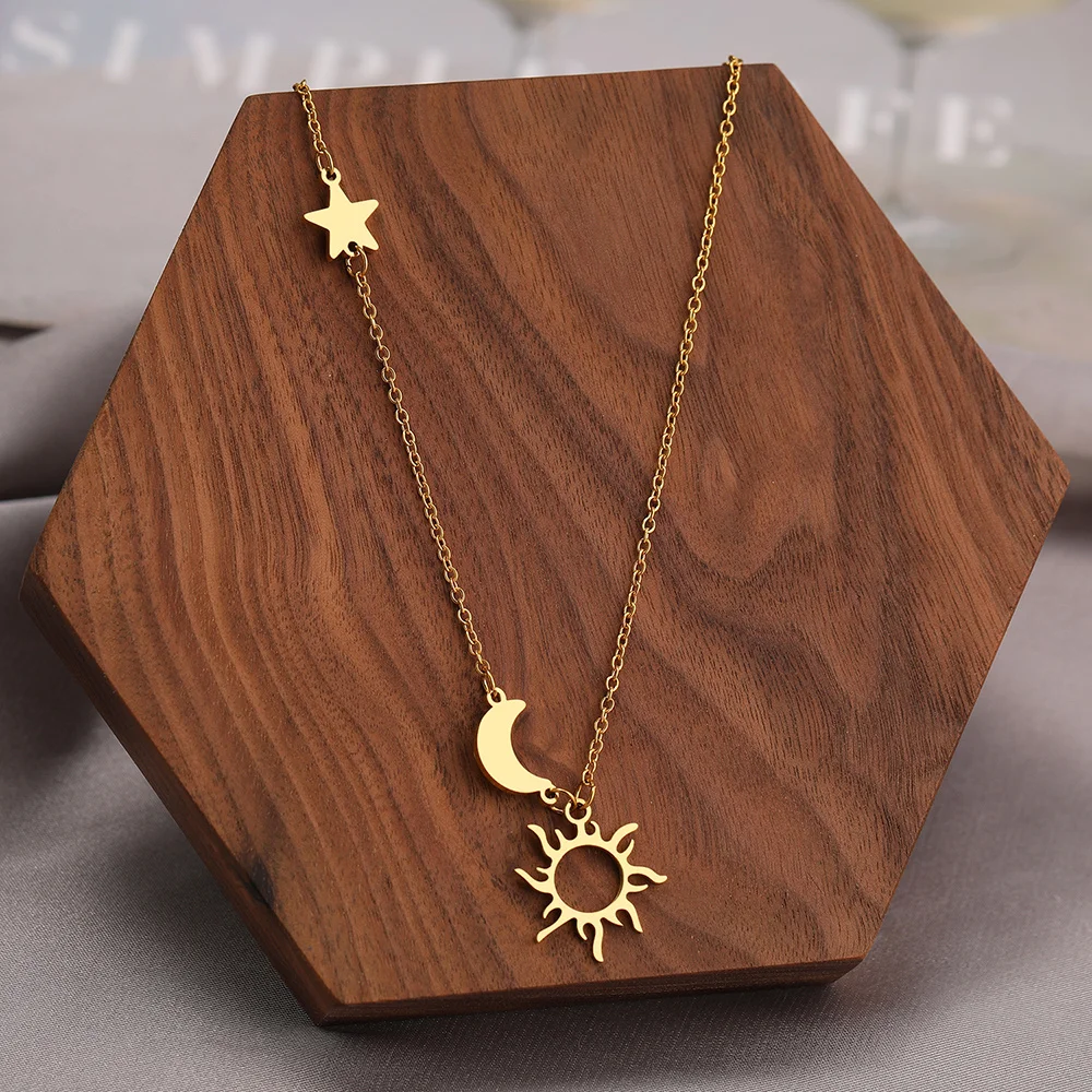

Stainless Steel Necklaces Exquisite Temperament Moon Star Sun Totem Pendants Chain Fashion Necklace For Women Party Jewelry Gift