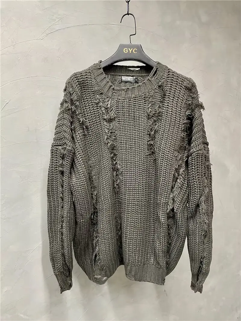 Свитер в американском стиле уличная одежда модный уникальный вышитый рваный