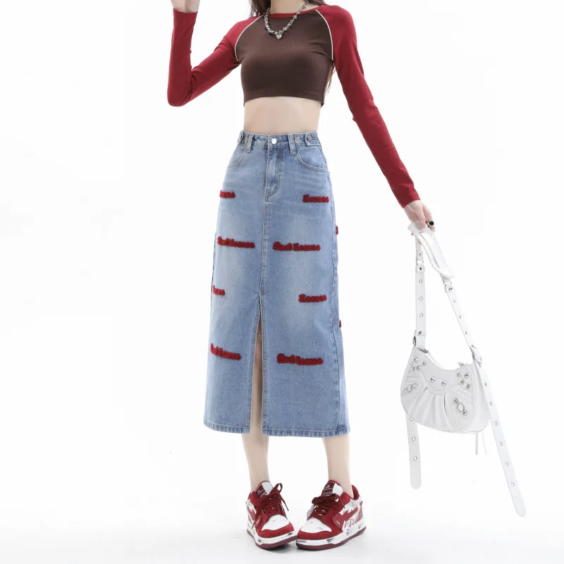 

High Waist Denim Skirt Women's Spring And Autumn Retro A- Word Mid-length Slimming Hip Skirt Jeans Skirt Summer Skirt