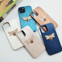 business diamond bee leather pu female soft phone case for iphone 13 12 11 pro x xs max xr 7 8 plus se luxury plain back cover