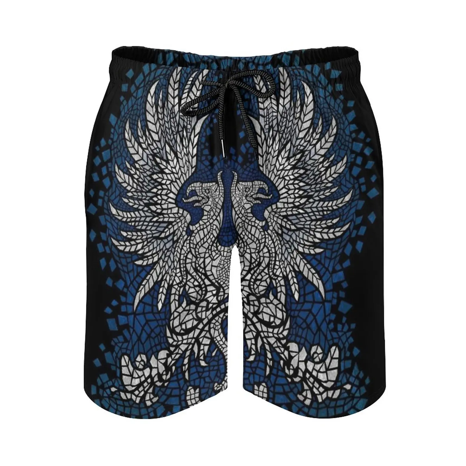 

Commander Of The Grey Men'S Beach Shorts With Mesh Lining Surfing Pants Swim Trunks Dragon Age Fantasy Griffin Griffon Mosaic