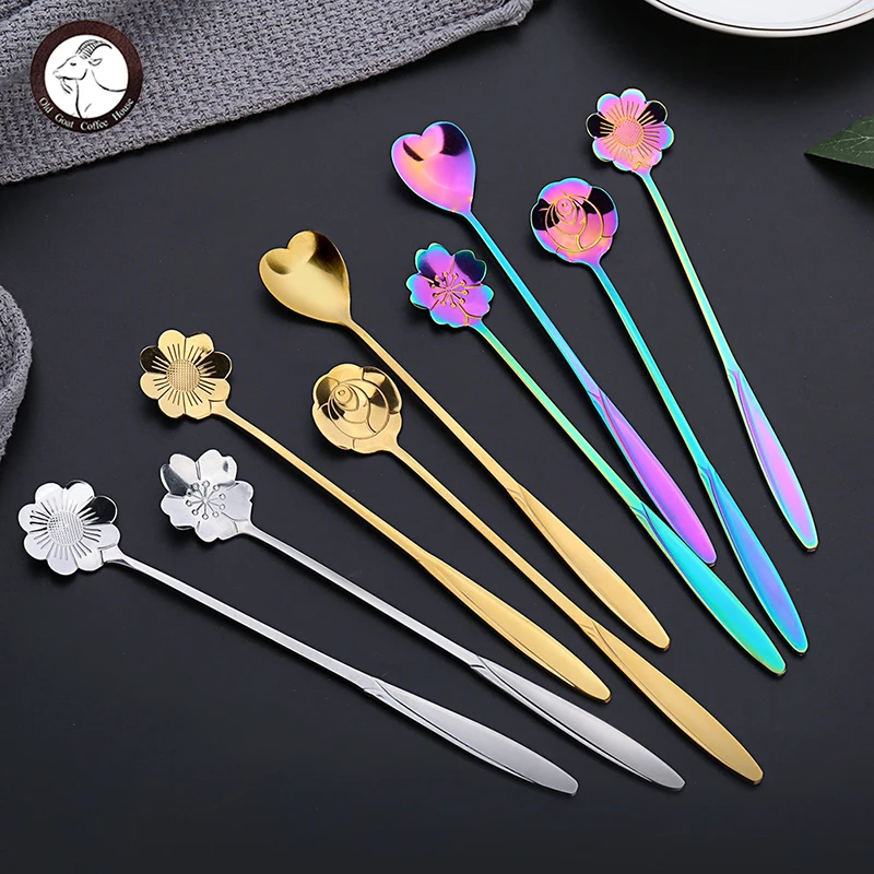 

1/2/4 PCS Flower Spoon Stainless Steel TeaSpoons Cherry Rose Gold Silver Scoop Creative Coffee Spoon for Ice Cream Dessert Scoop