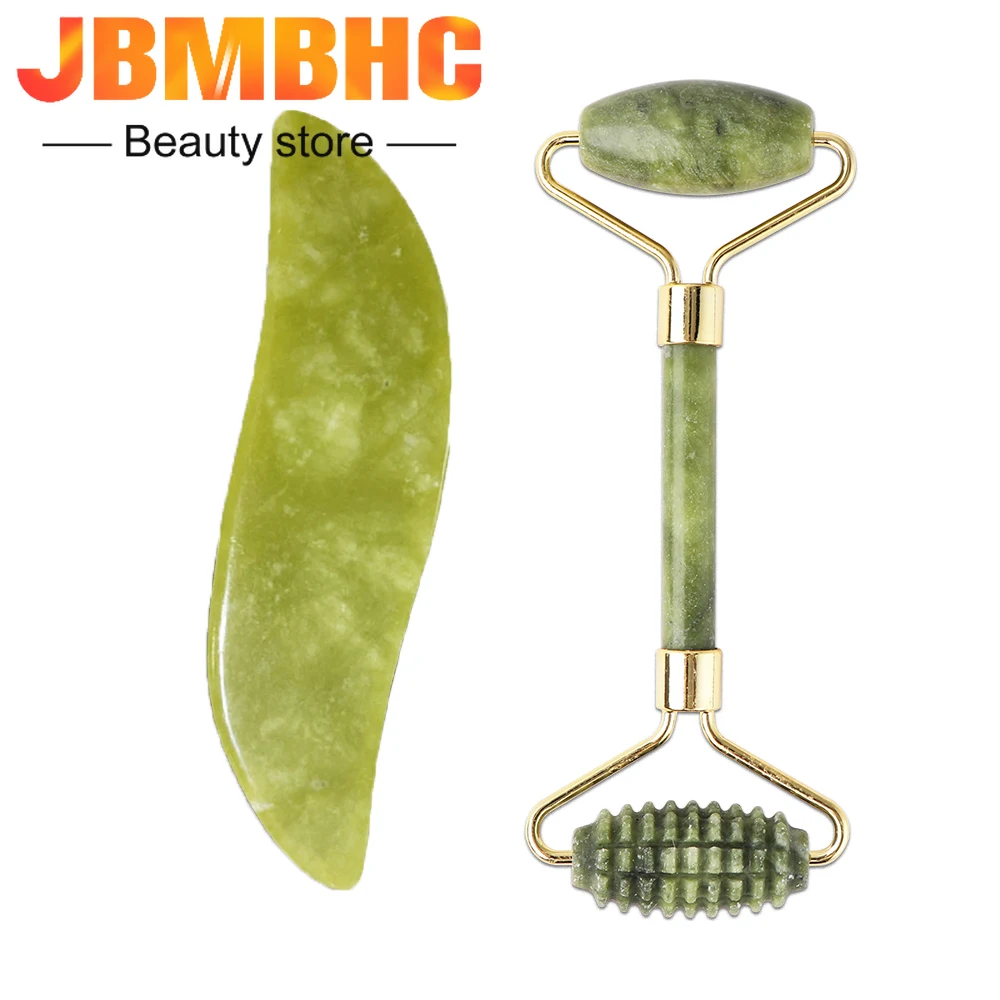 

Natural Stones Face Lifting Devices Gua Sha Scraper & Quartz Roller Neck Back Foot Hand Leg Body Massage Tools Wrinkle Remover
