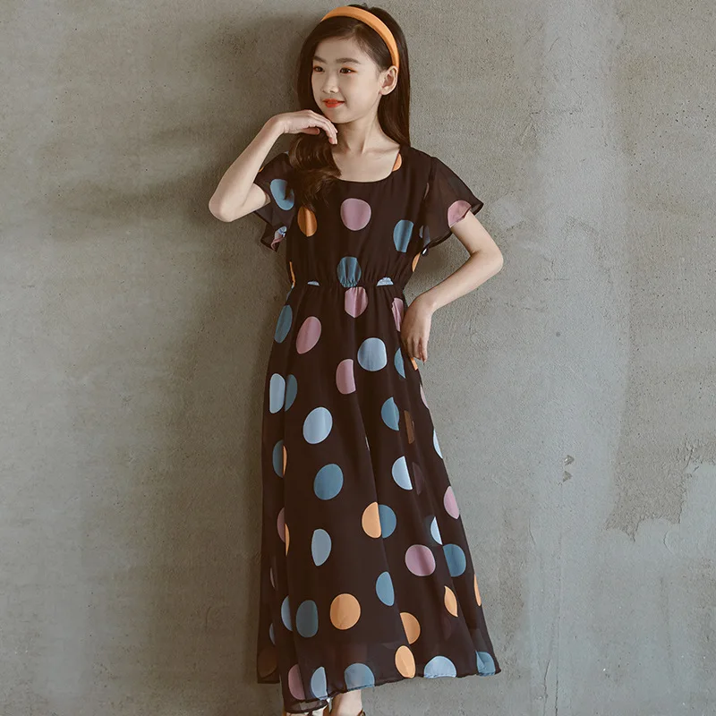 

Summer Maxi Long Teen Girls Dress New 2022 Kids Clothes Dot Children's Dresses Holiday Beach Fashion with Lining A346