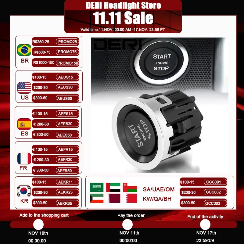 

Ignition Stop Start Button Switch LR094038 For 2013-2019 Range Rover Sport Evoque Discovery Sport LR037611 LR056640 LR068334