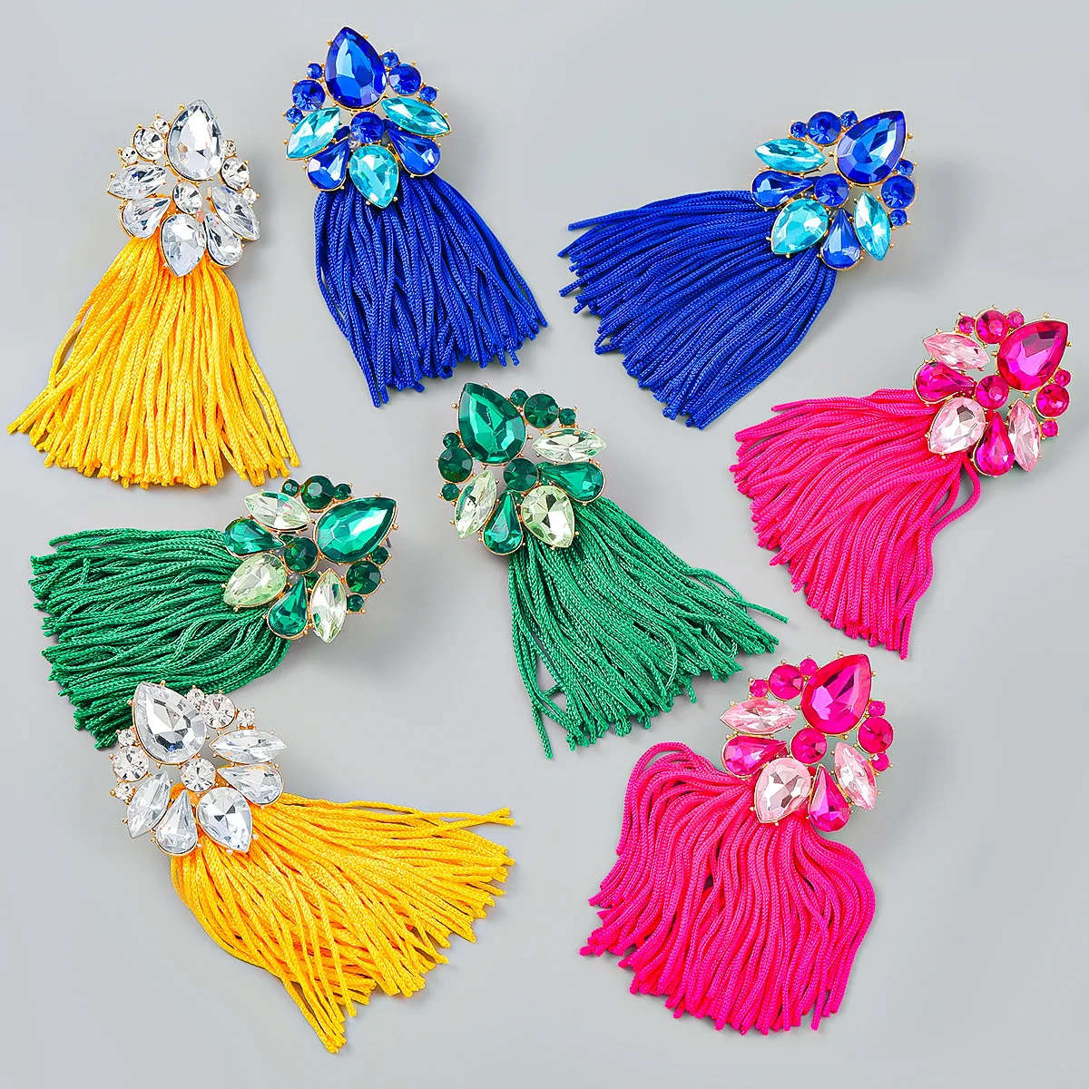

2023 New Bohemian Colorful Crystal Flower Long Cotton Rope Tassel Earrings for Women Statement Fringe Earrings Jewelry Gifts