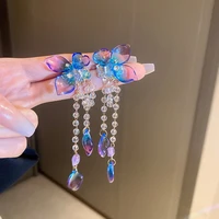 korea japan new purple acrylic flower earrings for women fashion jewelry crystal tassel long earings sweet accessories