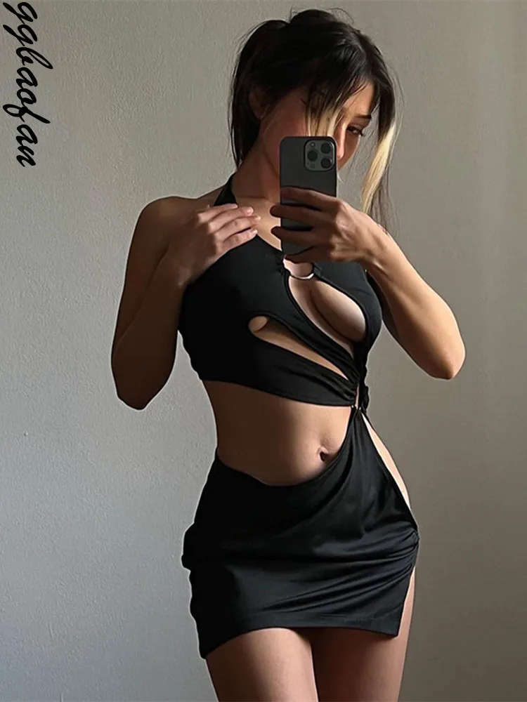 

Сексуальное платье Ggbaofan без рукавов с открытой спиной, с лямкой на шее, с вырезами, мини-платье для женщин, вечерние платья для ночного клуба,...