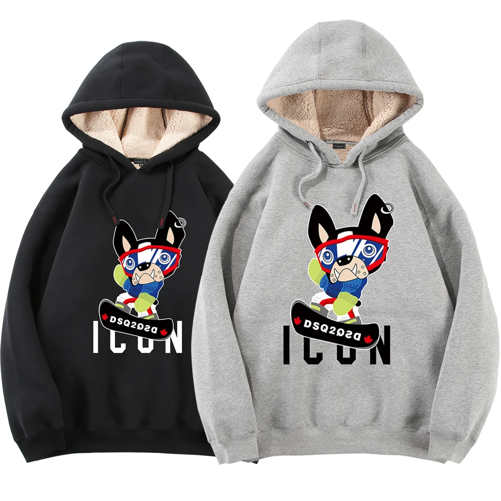 

DSQ2 Brand Men's anime hoodie Cashmere Thickened Warm Pullover Mens Printing Casual Sweater Couple Daily Casual Loose Sweatshirt