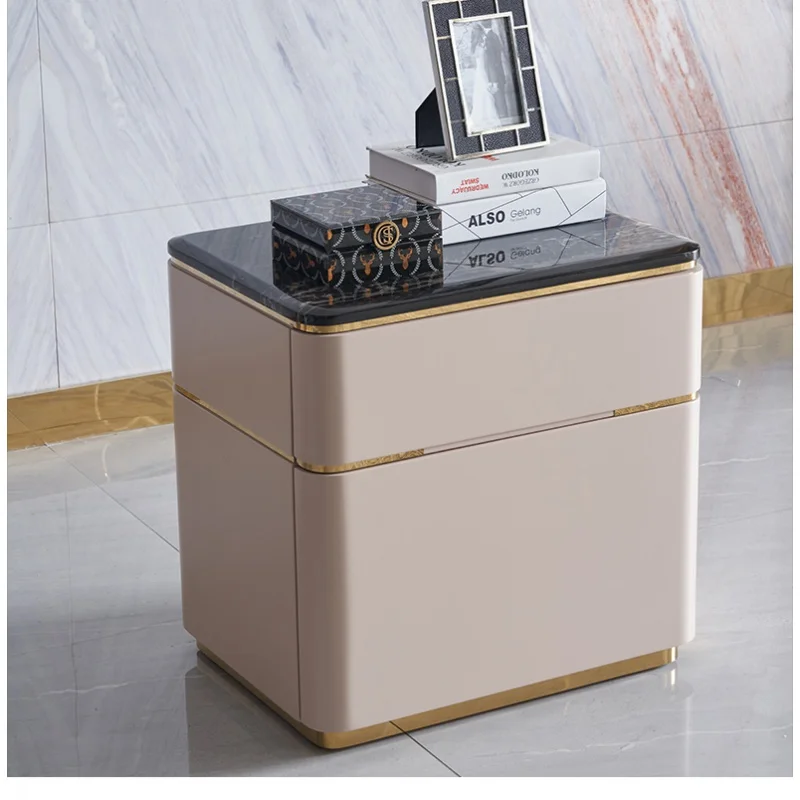 

Hong Kong style light natural marble bedside table large family model room high-end postmodern bedroom storage cabinet