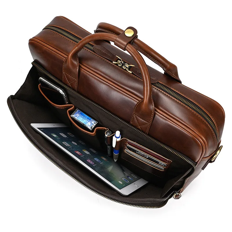 

OYIXINGER Large Capacity Men Laptop Briefcase Man Leather Handbag For HP DELL ACER ASUS Macbook Pro 15.6 Inch Laptop Travel Bag