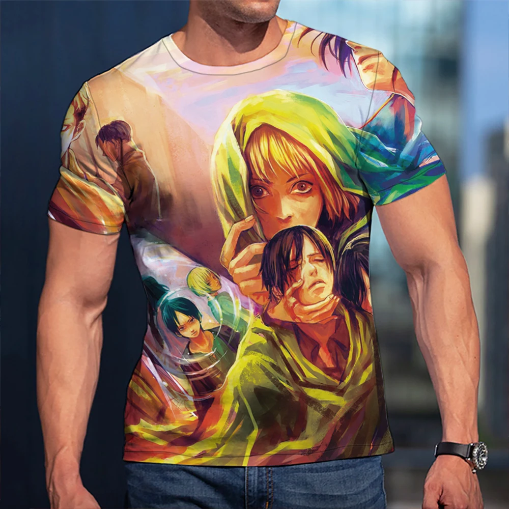 

3D Print Men T-shirts Manga Attack On Titan Fashion Harajuku Tops Summer Casual Short-Sleeved 3D Round Neck Shirt Trend