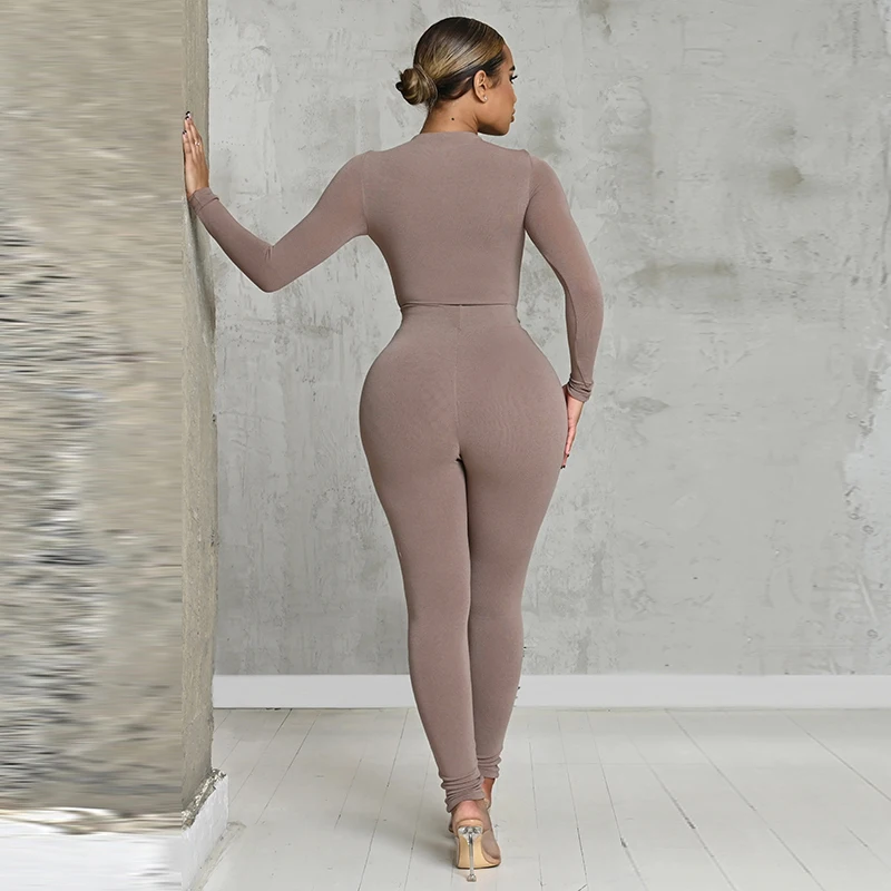 Весенне-осенний Женский Топ с длинным рукавом боди длинные брюки комплект из