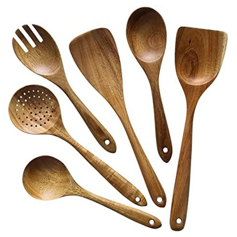 

6-Piece Wooden Kitchen Utensil Set, Scratch-Resistant and Heat-Resistant, Wooden Non-Stick Cooking Spoon Set
