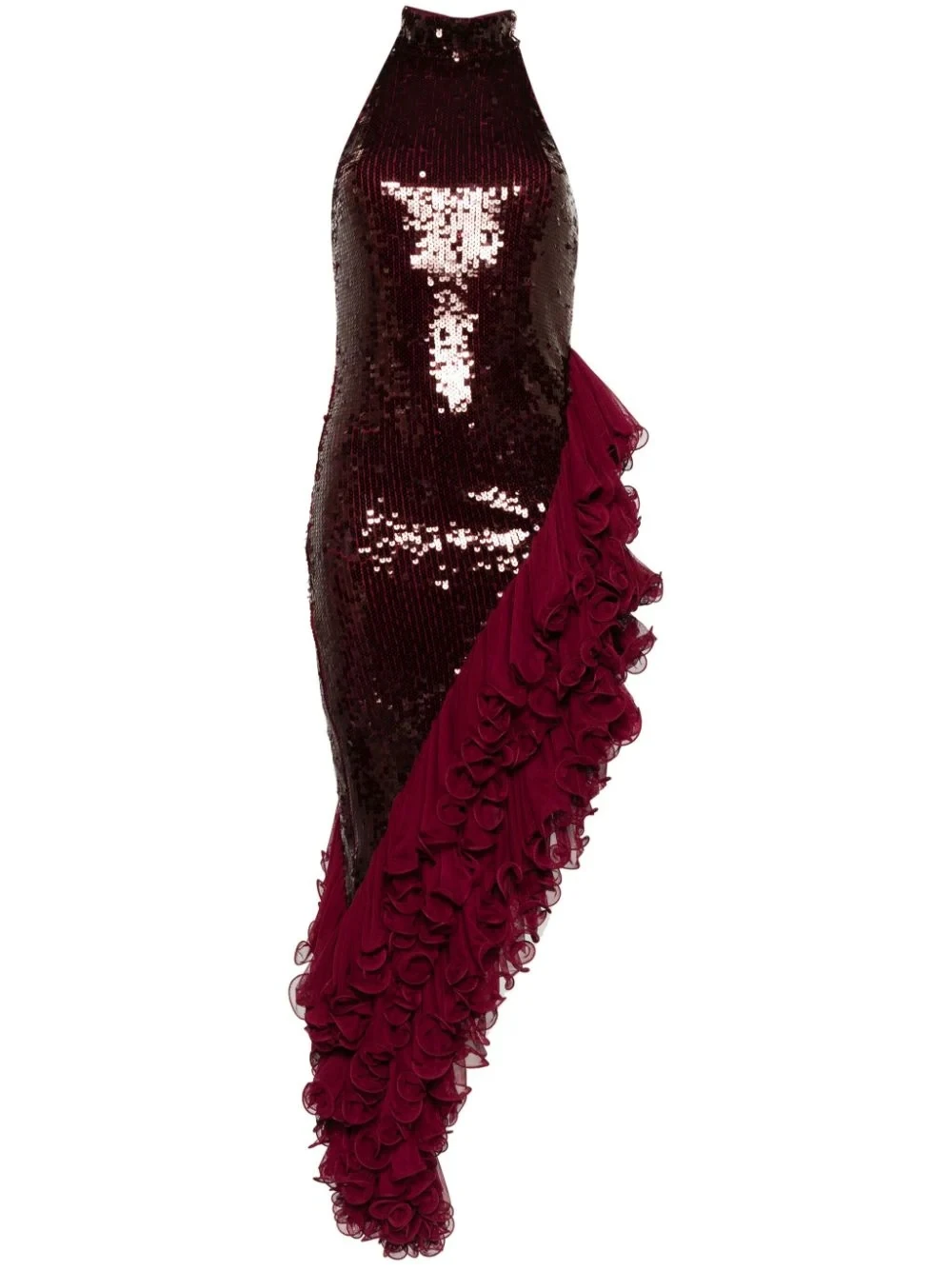 Уникальные темно-красные Асимметричные женские платья с пайетками и фатином