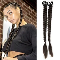 synthetic chignon tail with rubber band hair ring 16 inch boxing braids crochet braid hair ponytail extensions black brown