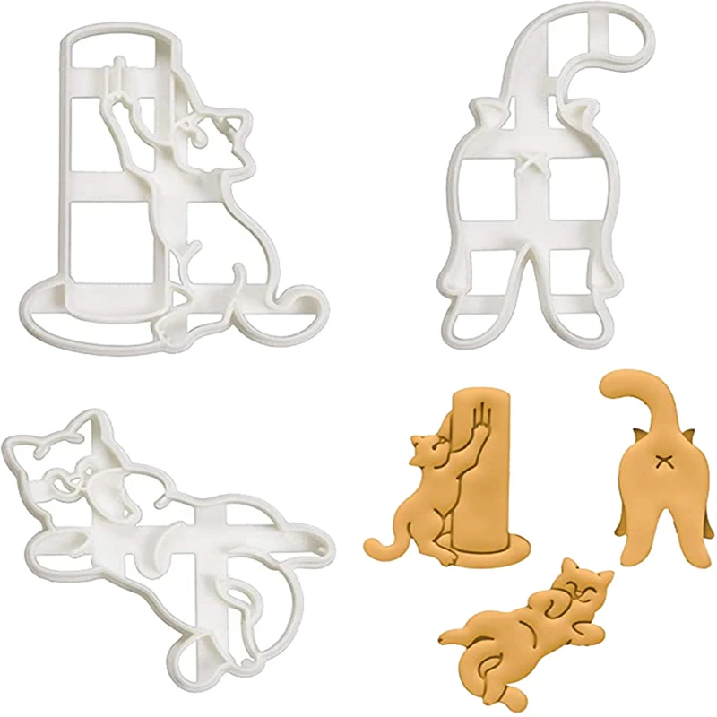 

3pcs Cat Cookie Cutters Kitty Butt Shape DIY Biscuit Cookie Mold Stamp Bakeware
