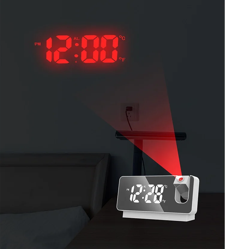 

3D Projection Alarm Clock With Snooze Function LED Mirror Display Clock Suitable For Home Bedroom Office Household Supplies