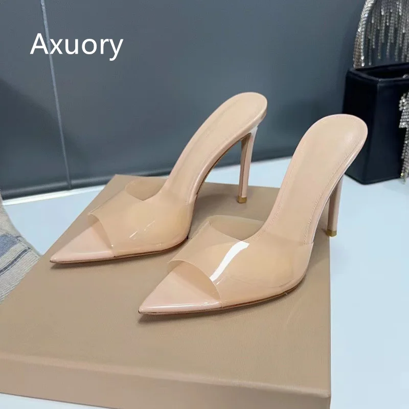 2023 Women's high heeled sandals transparent Genuine Leather Solid Color High 11.5cm Sexy Style High Quality