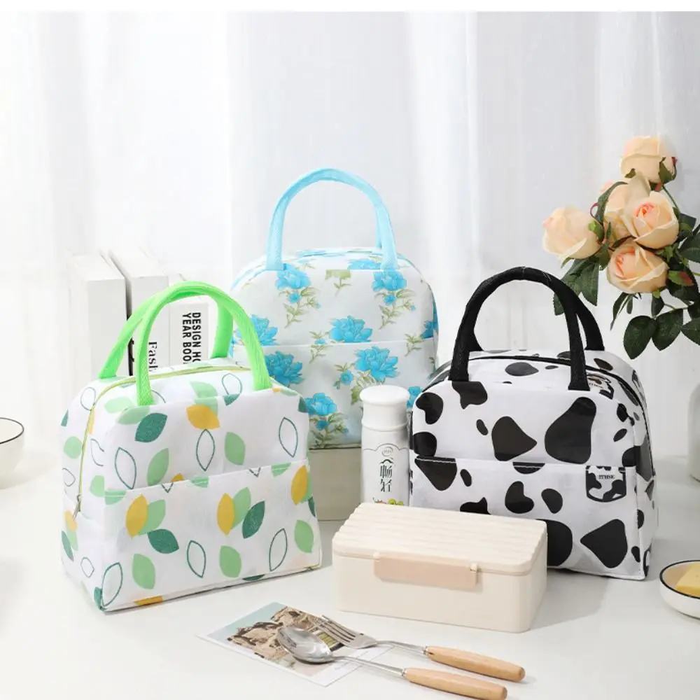 

Box Bag Insulation Package Cartoon Design Food Warm Thermal Bag Waterproof Lunch Bag Tote Canvas Lunch Bag Cow Printing
