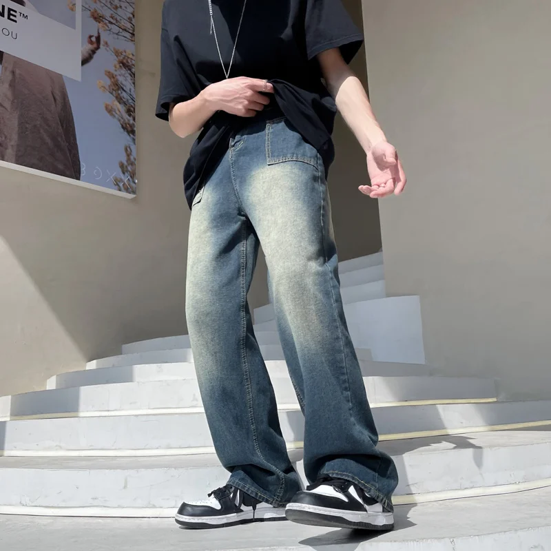 Blue Baggy Jeans Men Fashion Retro Casual Wide Leg Jeans Men Streetwear Loose Hip Hop Straight Denim Pants Mens Trousers M-2XL