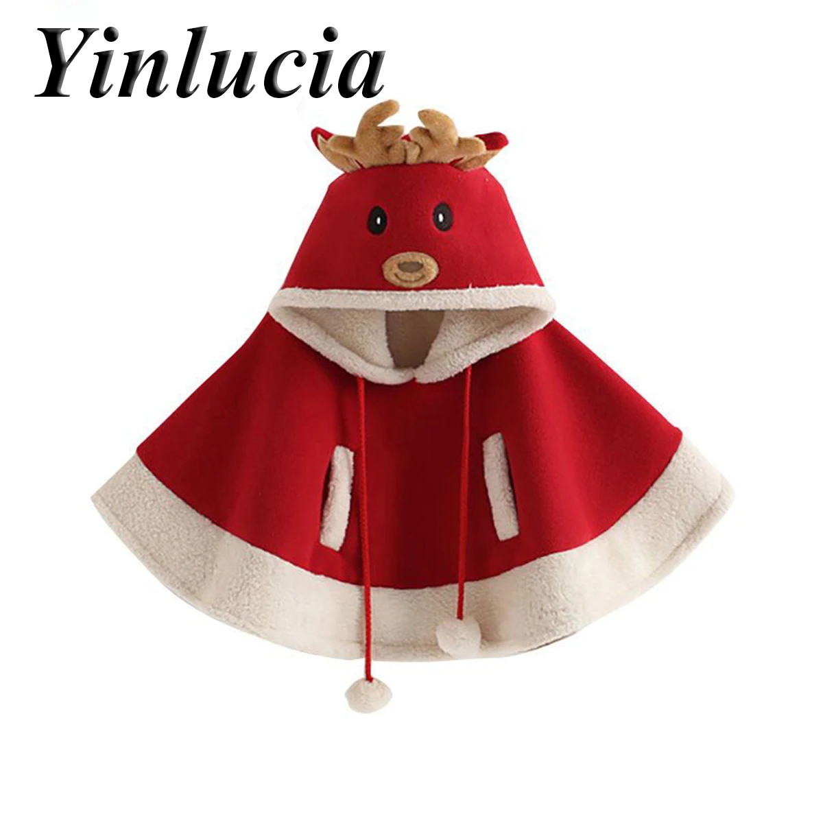 

Рождественская Детская одежда унисекс, накидка с капюшоном в виде лося, костюм для тематической вечеринки, представления, красный плюшевый ...