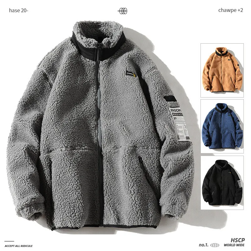 Couple Models Imitation Lamb Velvet Stand-up Collar Warm Jacket Autumn and Winter All-match Coat Mens Korean Fashion Clothes