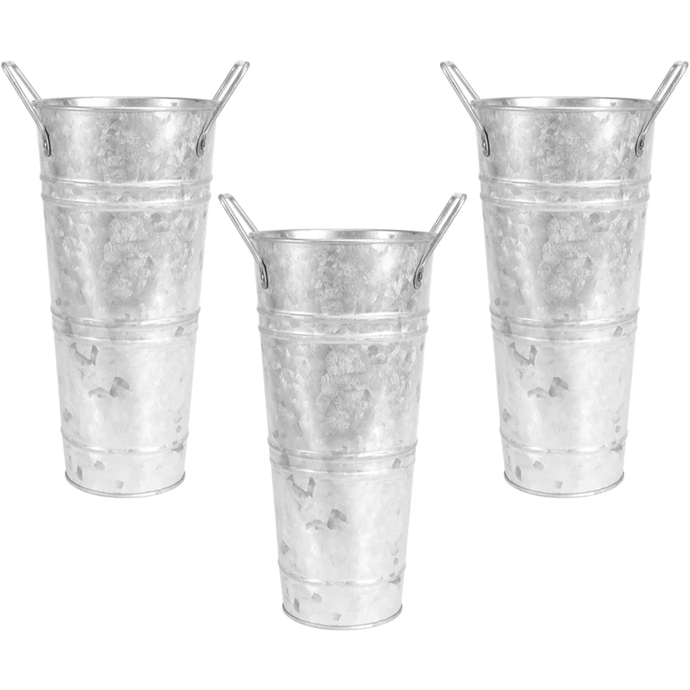 

3 Pcs Flower Pot Rustic Vase Retro Bucket Adornment Arrangement Container Iron Vintage Planting Planter