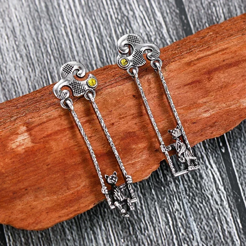 Креативные квадратные геометрические Подвесные серьги в виде кота для женщин