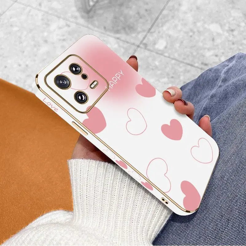 Pink Heart Luxury Plating Phone Case For Xiaomi Mi 13 12S Ultra 13 Pro 11T Ultra 12 12T 11 11 Lite 10 10T Cover