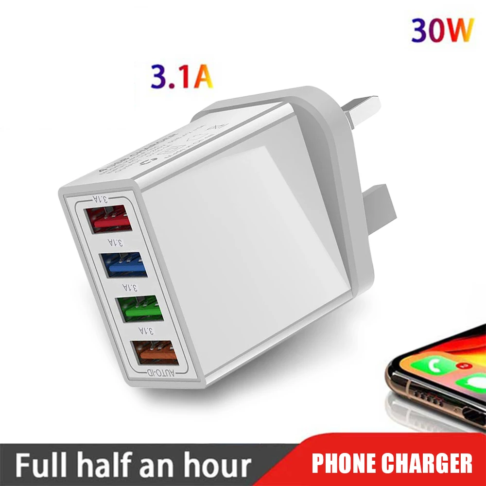 

USB Wall Charger 4 Ports USB Electrical Plug Charging Outlet Phone Charger for Travel Bussiness Trip Home Office Black US