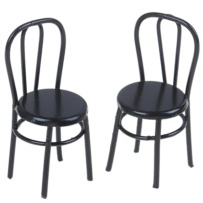

2 шт. миниатюрные черные обеденные стулья масштаб 1:12 мини металлические стулья для «сделай сам» Кукольный дом кухонная мебель декоративная игрушка