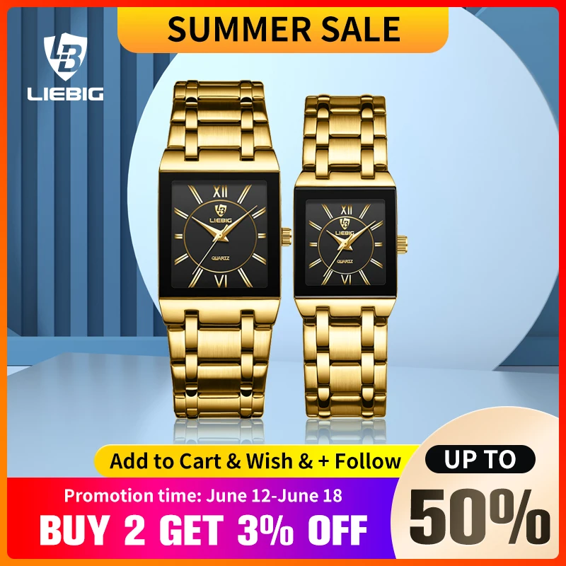 

LIEBIG Luxury Steel Bracelet Japan Quartz movement Waterproof Golden Wristwatches For Mens Women Watch relogio masculino Clock